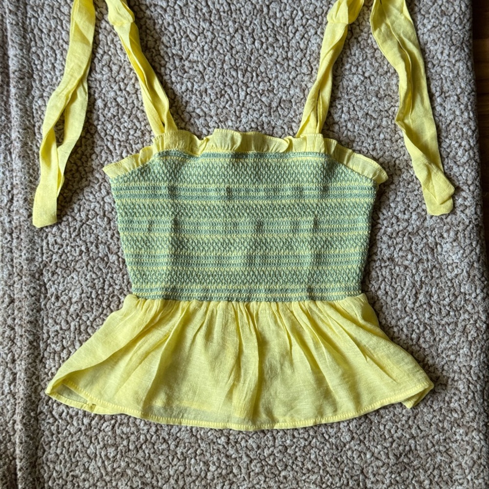 Green and Yellow Smocked Peplum Camisole